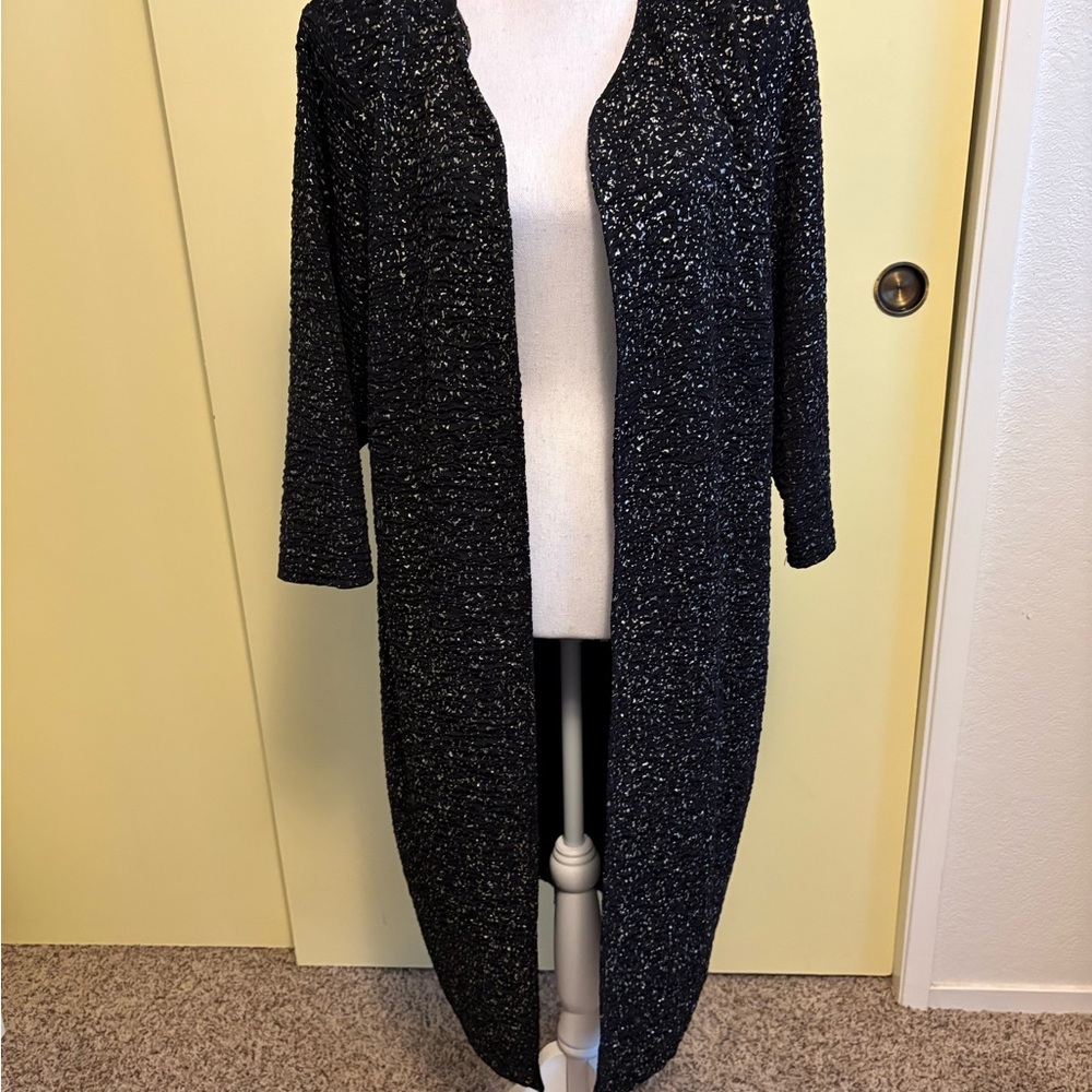 Chic Black and Silver Textured Long Blazer
